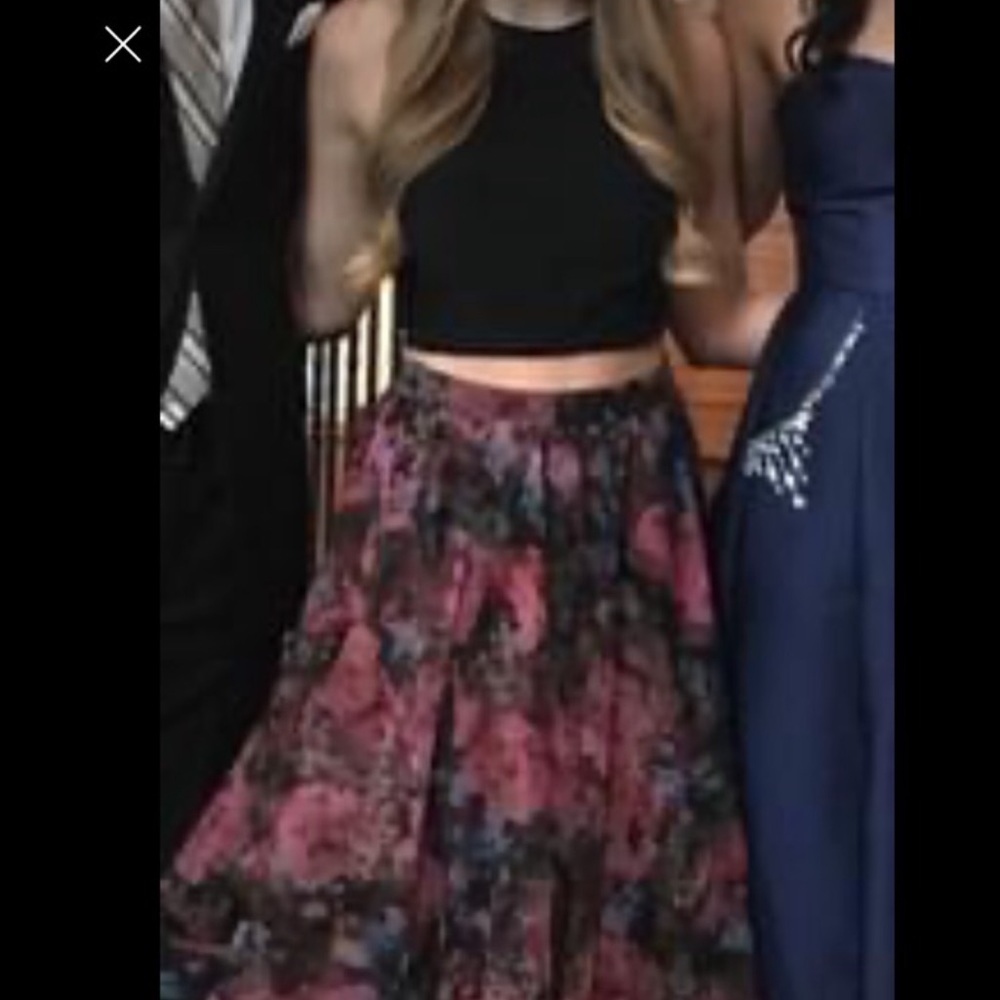 2 Piece, floral and black prom dress